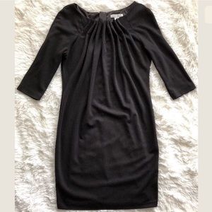 Soft Black, Pleated Neckline Dress